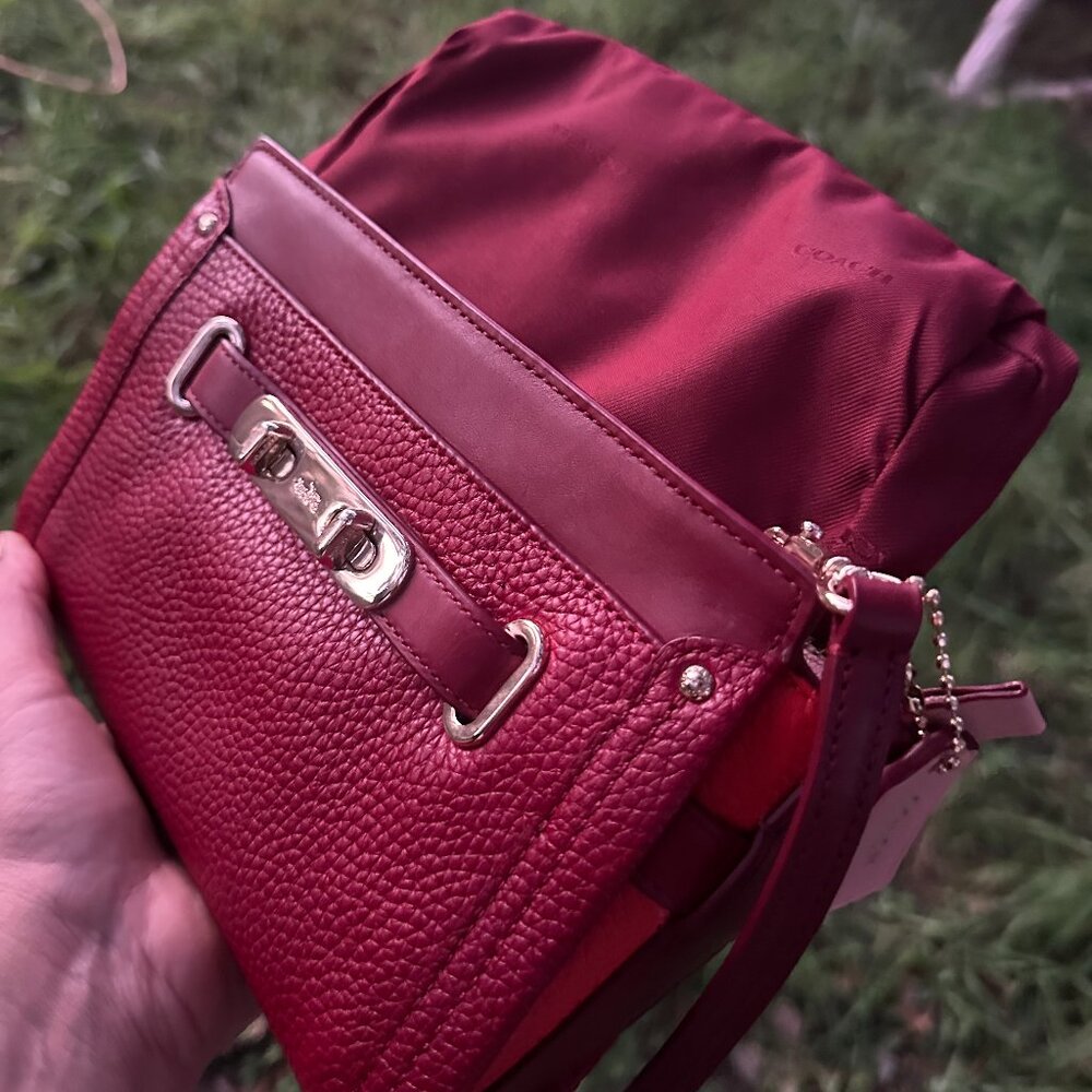 Leather COACH SWAGGER COLORBLOCK Convertible Crossbody Cherry $275 MRSP - Picture 15 of 16